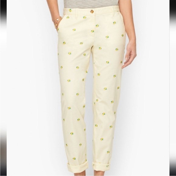 Talbots Pants Lemon Embroidered Relaxed Chino Ivory Cotton Plus Size 16W Petite - Picture 2 of 16